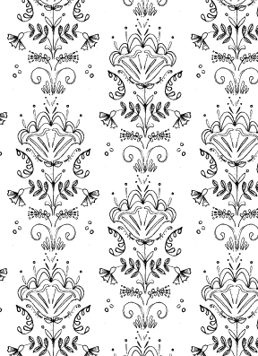 Folk Flower inspired damask pattern colouring page