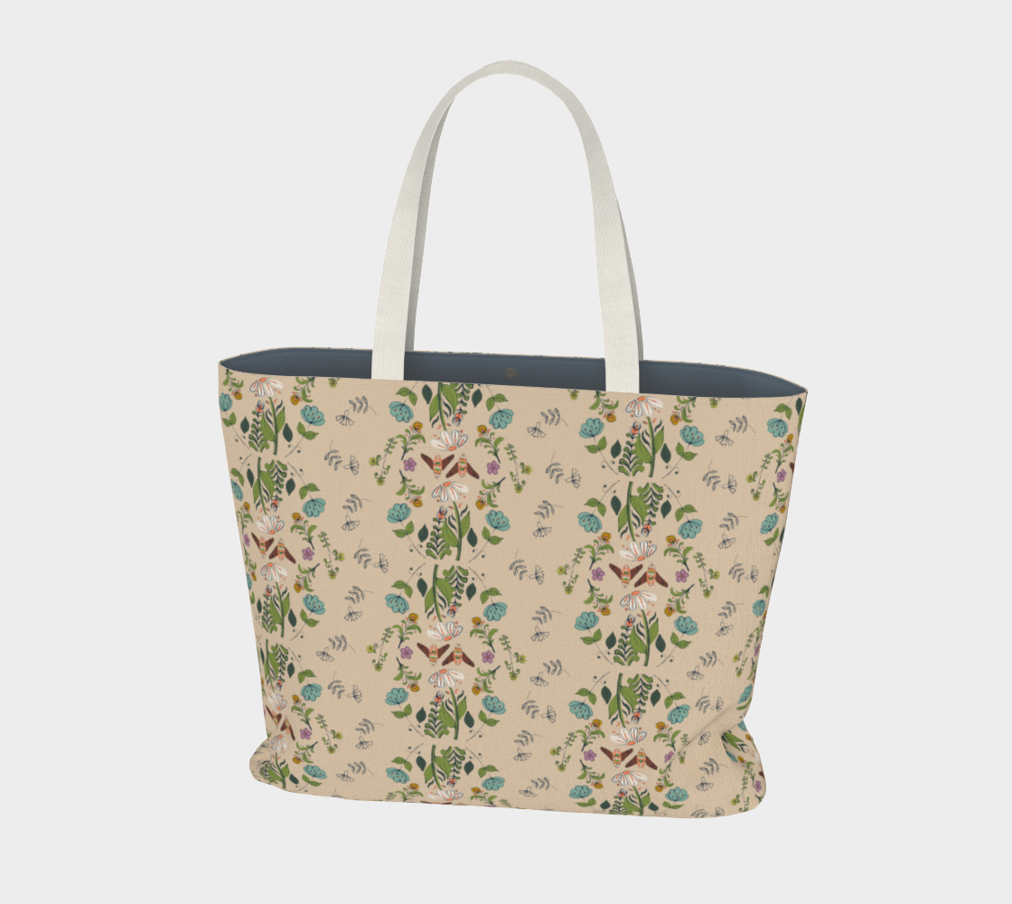 Bees in a Folk Flower Garden - Large Tote