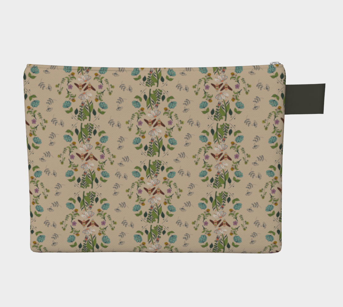 Bees in a Folk Flower Garden - carry all pouch