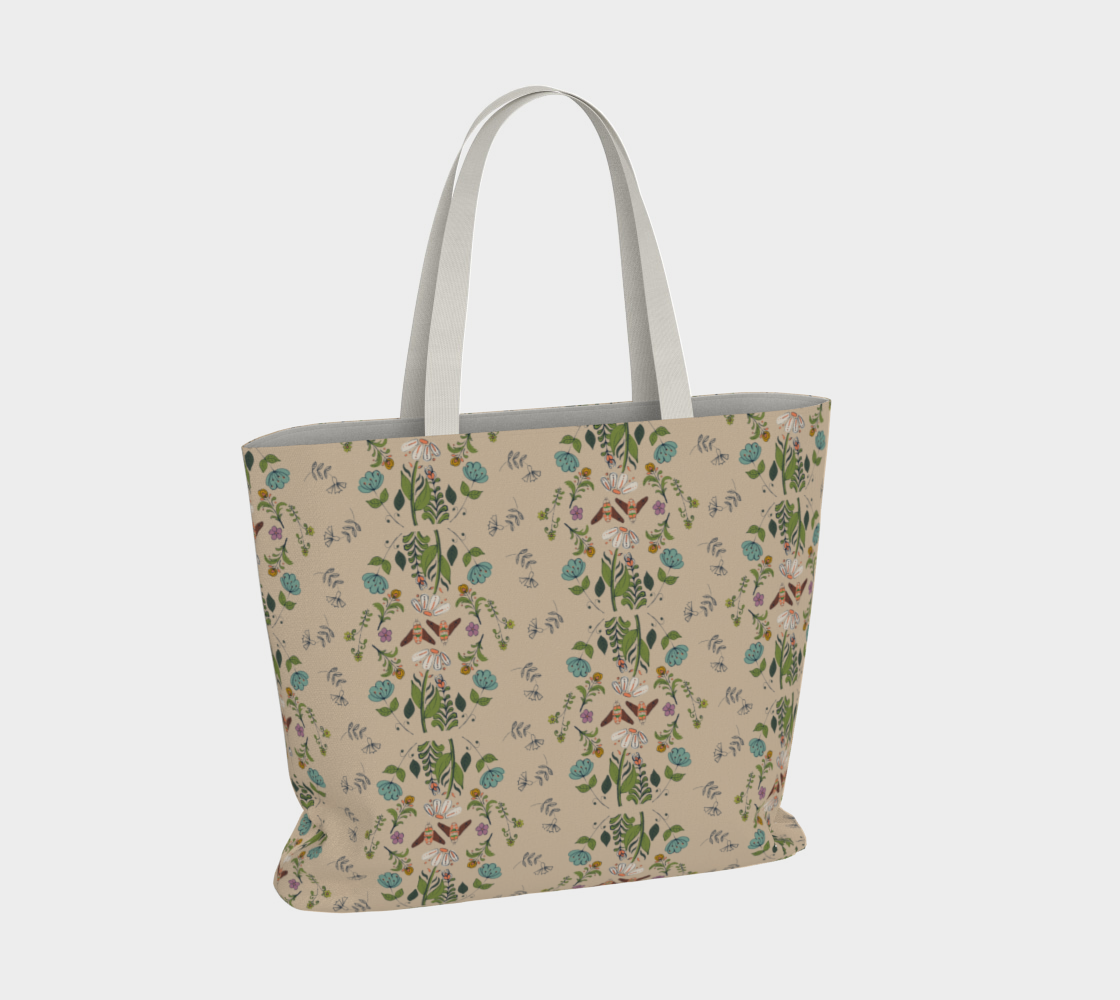 Bees in a Folk Flower Garden - Large Tote