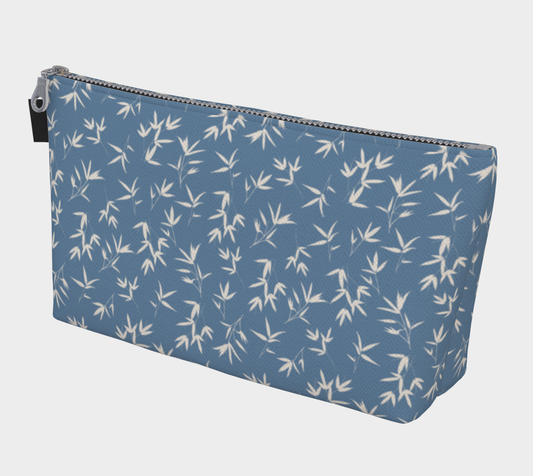 BAMBOO LEAVES ON DENIM BLUE - makeup bag