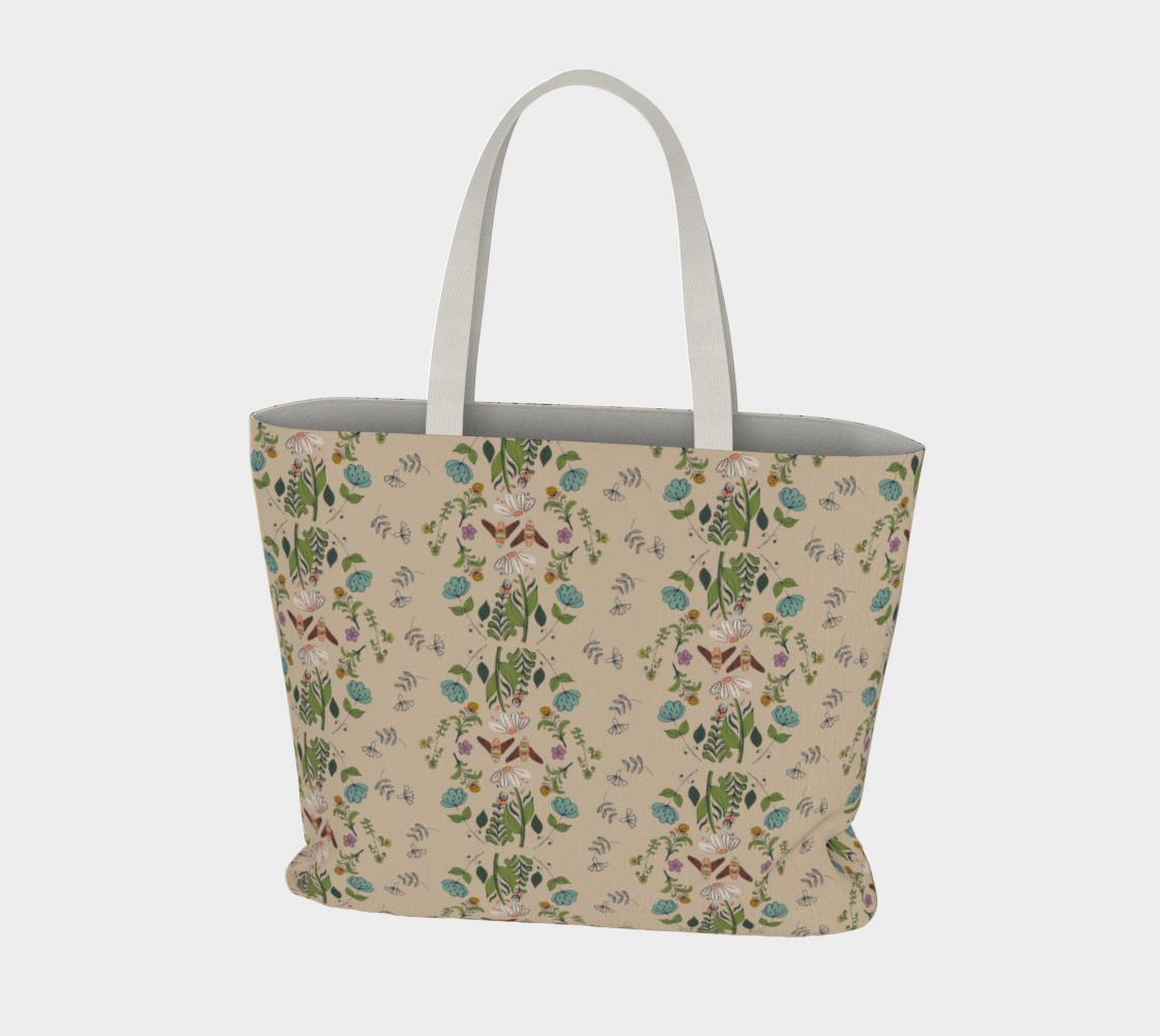 Bees in a Folk Flower Garden - Large Tote