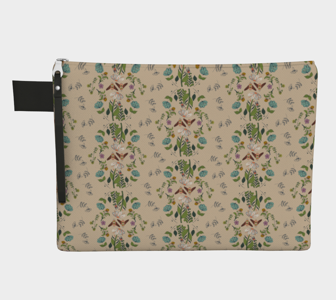 Bees in a Folk Flower Garden - carry all pouch